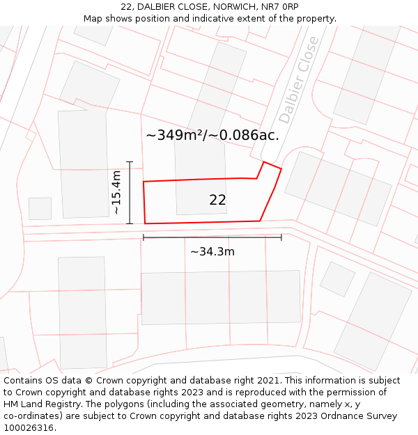 22, DALBIER CLOSE, NORWICH, NR7 0RP: Plot and title map