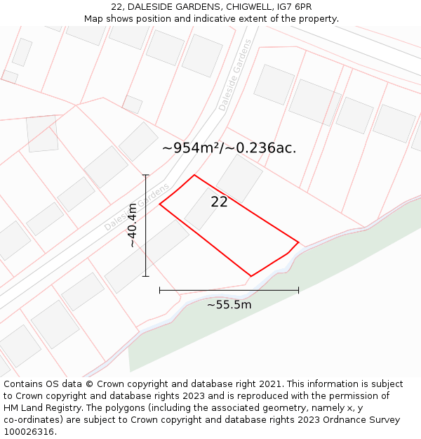 22, DALESIDE GARDENS, CHIGWELL, IG7 6PR: Plot and title map