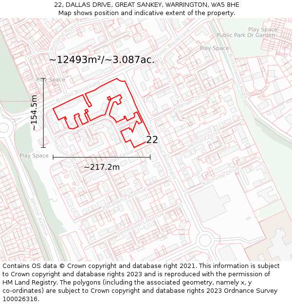 22, DALLAS DRIVE, GREAT SANKEY, WARRINGTON, WA5 8HE: Plot and title map
