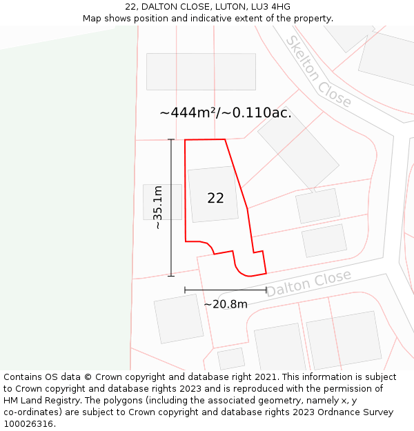 22, DALTON CLOSE, LUTON, LU3 4HG: Plot and title map