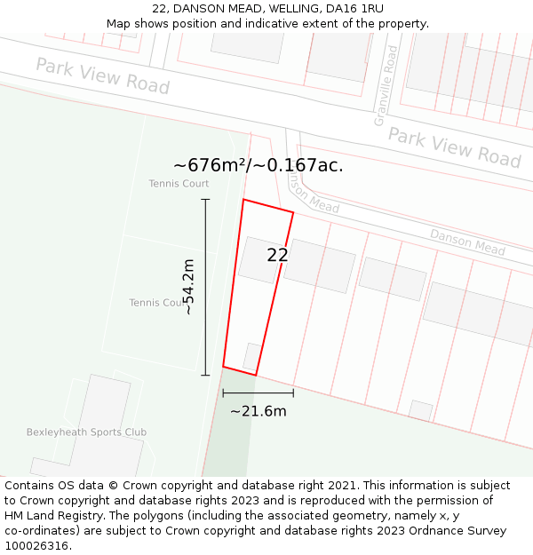 22, DANSON MEAD, WELLING, DA16 1RU: Plot and title map