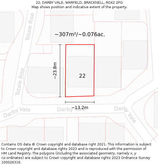 22, DARBY VALE, WARFIELD, BRACKNELL, RG42 2PG: Plot and title map