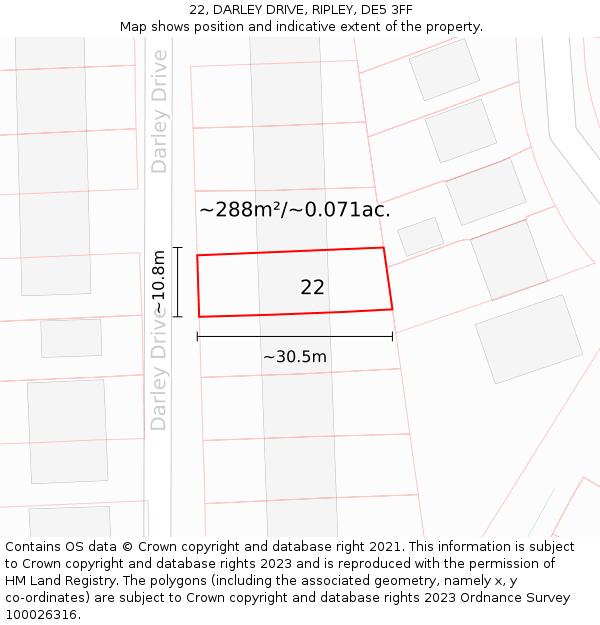 22, DARLEY DRIVE, RIPLEY, DE5 3FF: Plot and title map