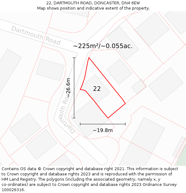 22, DARTMOUTH ROAD, DONCASTER, DN4 6EW: Plot and title map