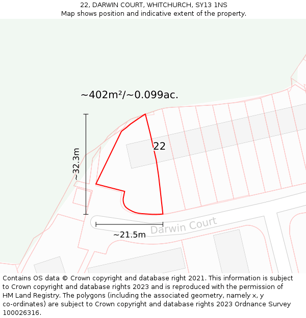 22, DARWIN COURT, WHITCHURCH, SY13 1NS: Plot and title map