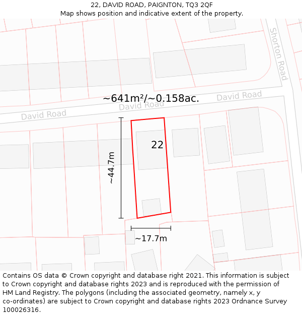 22, DAVID ROAD, PAIGNTON, TQ3 2QF: Plot and title map