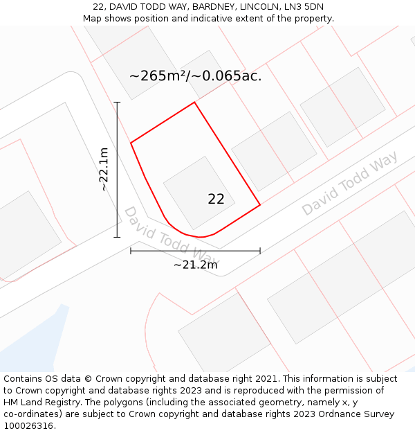 22, DAVID TODD WAY, BARDNEY, LINCOLN, LN3 5DN: Plot and title map