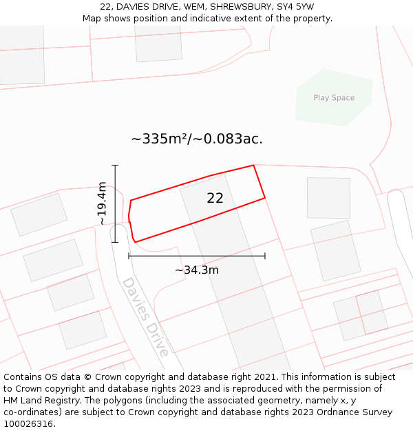 22, DAVIES DRIVE, WEM, SHREWSBURY, SY4 5YW: Plot and title map