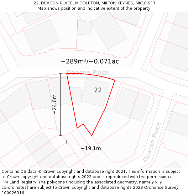 22, DEACON PLACE, MIDDLETON, MILTON KEYNES, MK10 9FR: Plot and title map