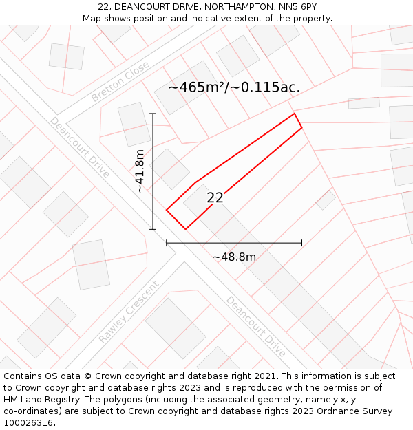 22, DEANCOURT DRIVE, NORTHAMPTON, NN5 6PY: Plot and title map