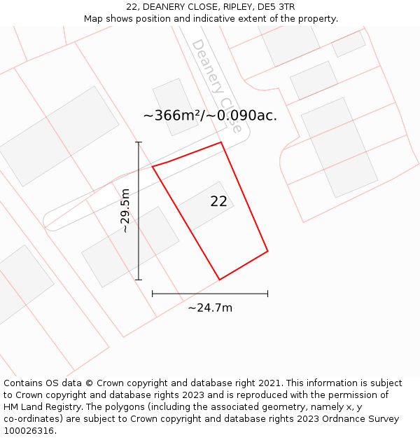 22, DEANERY CLOSE, RIPLEY, DE5 3TR: Plot and title map