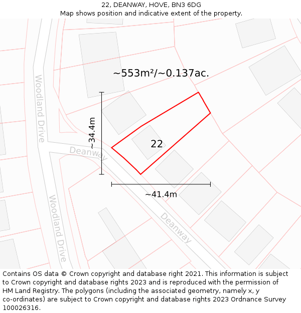 22, DEANWAY, HOVE, BN3 6DG: Plot and title map
