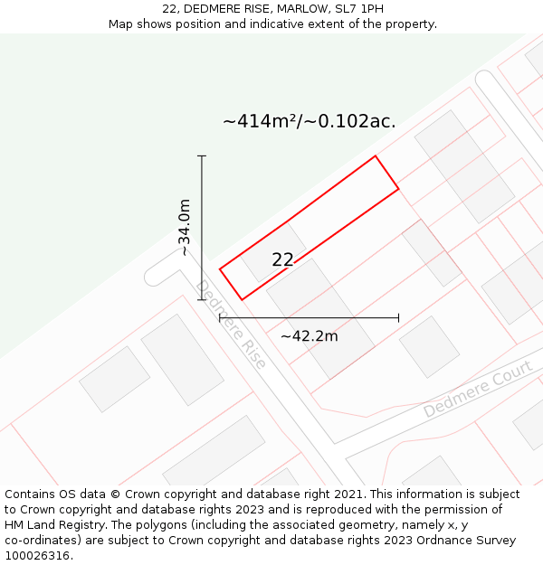 22, DEDMERE RISE, MARLOW, SL7 1PH: Plot and title map