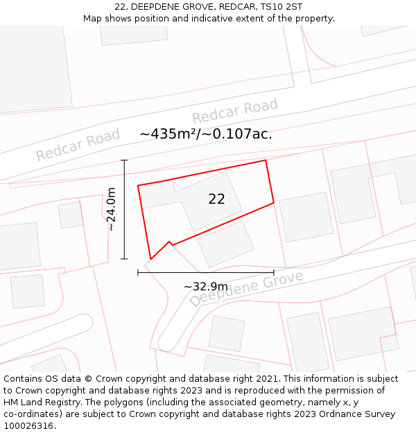 22, DEEPDENE GROVE, REDCAR, TS10 2ST: Plot and title map