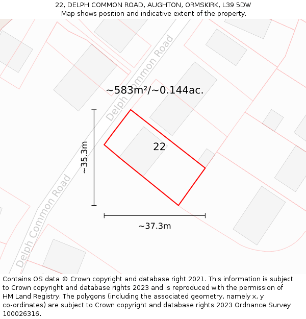 22, DELPH COMMON ROAD, AUGHTON, ORMSKIRK, L39 5DW: Plot and title map