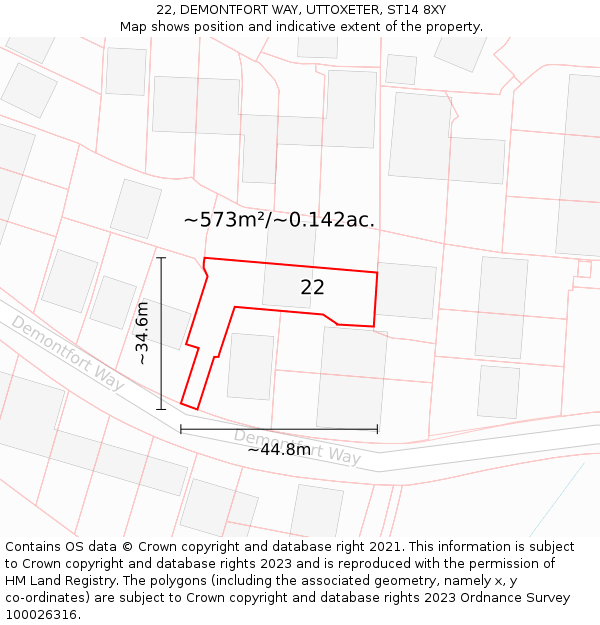 22, DEMONTFORT WAY, UTTOXETER, ST14 8XY: Plot and title map