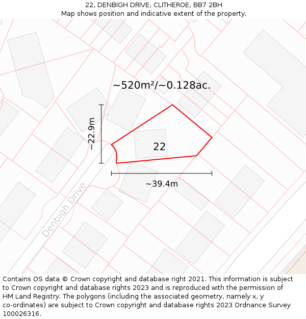 22, DENBIGH DRIVE, CLITHEROE, BB7 2BH: Plot and title map