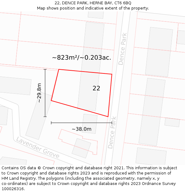 22, DENCE PARK, HERNE BAY, CT6 6BQ: Plot and title map