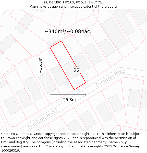 22, DENISON ROAD, POOLE, BH17 7LU: Plot and title map