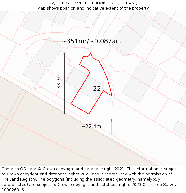 22, DERBY DRIVE, PETERBOROUGH, PE1 4NQ: Plot and title map