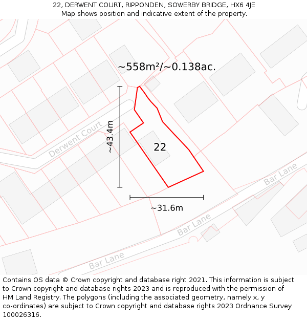 22, DERWENT COURT, RIPPONDEN, SOWERBY BRIDGE, HX6 4JE: Plot and title map