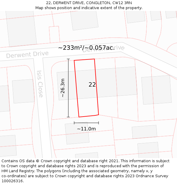 22, DERWENT DRIVE, CONGLETON, CW12 3RN: Plot and title map