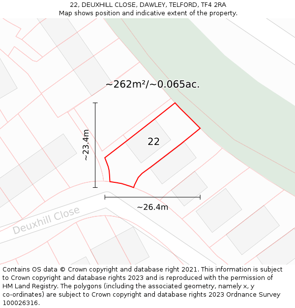 22, DEUXHILL CLOSE, DAWLEY, TELFORD, TF4 2RA: Plot and title map