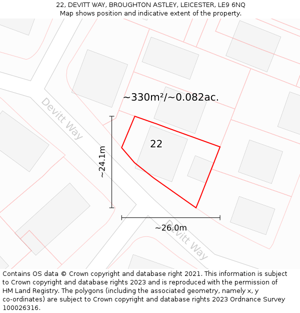 22, DEVITT WAY, BROUGHTON ASTLEY, LEICESTER, LE9 6NQ: Plot and title map