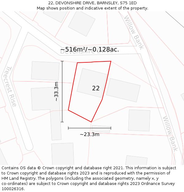 22, DEVONSHIRE DRIVE, BARNSLEY, S75 1ED: Plot and title map