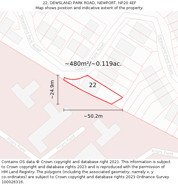 22, DEWSLAND PARK ROAD, NEWPORT, NP20 4EF: Plot and title map