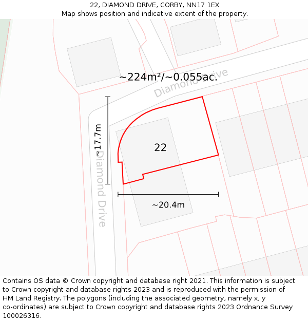 22, DIAMOND DRIVE, CORBY, NN17 1EX: Plot and title map
