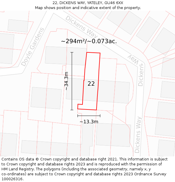 22, DICKENS WAY, YATELEY, GU46 6XX: Plot and title map