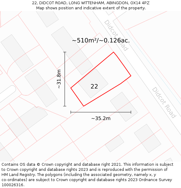 22, DIDCOT ROAD, LONG WITTENHAM, ABINGDON, OX14 4PZ: Plot and title map