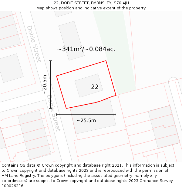 22, DOBIE STREET, BARNSLEY, S70 4JH: Plot and title map