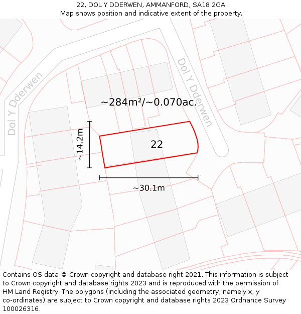 22, DOL Y DDERWEN, AMMANFORD, SA18 2GA: Plot and title map