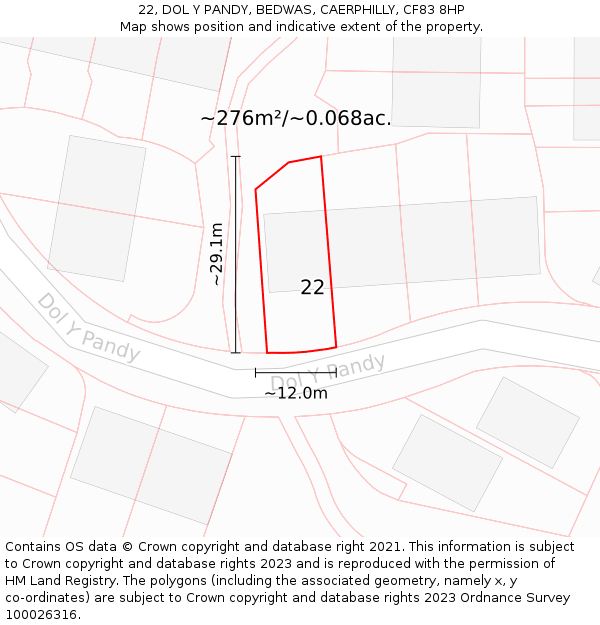 22, DOL Y PANDY, BEDWAS, CAERPHILLY, CF83 8HP: Plot and title map