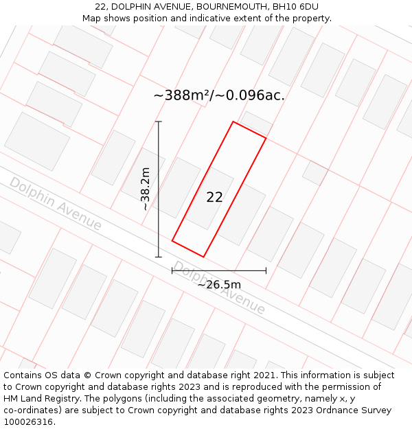 22, DOLPHIN AVENUE, BOURNEMOUTH, BH10 6DU: Plot and title map