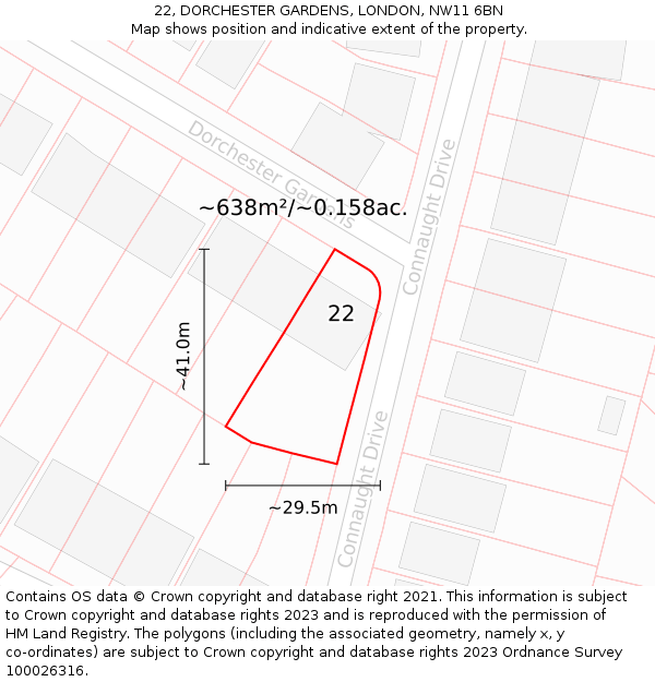 22, DORCHESTER GARDENS, LONDON, NW11 6BN: Plot and title map