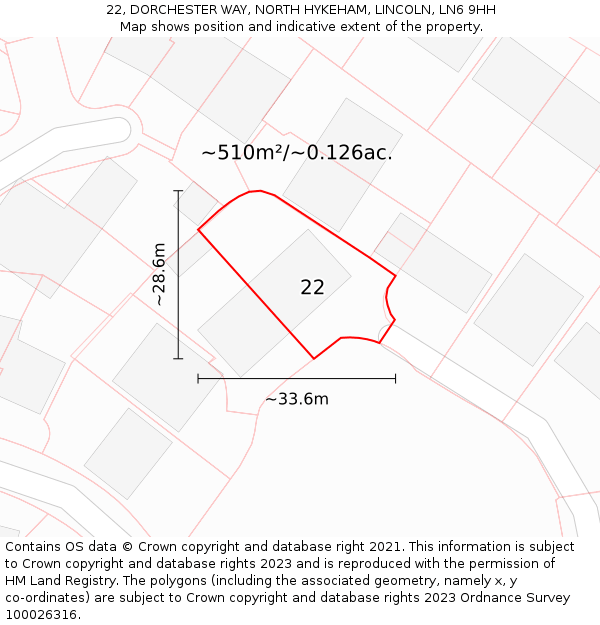 22, DORCHESTER WAY, NORTH HYKEHAM, LINCOLN, LN6 9HH: Plot and title map