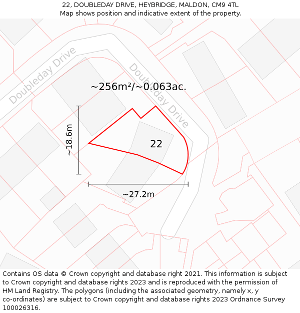 22, DOUBLEDAY DRIVE, HEYBRIDGE, MALDON, CM9 4TL: Plot and title map