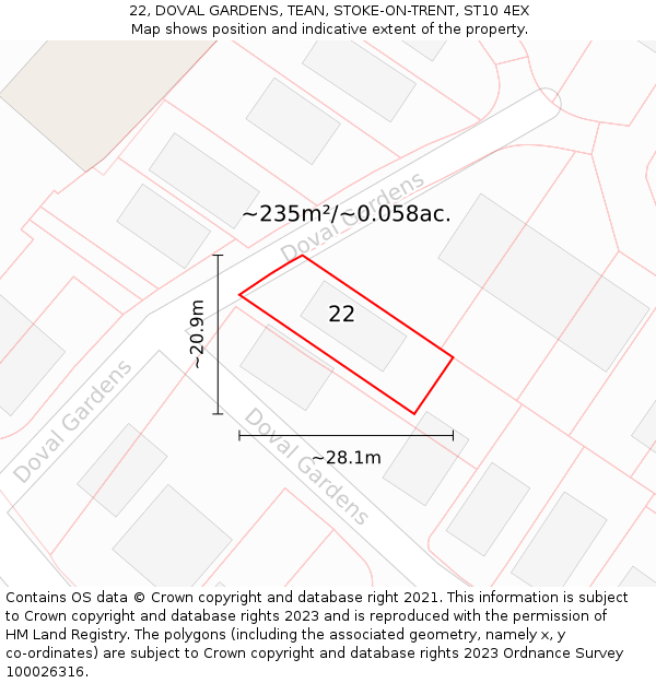 22, DOVAL GARDENS, TEAN, STOKE-ON-TRENT, ST10 4EX: Plot and title map