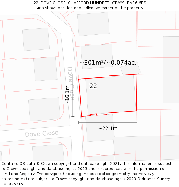 22, DOVE CLOSE, CHAFFORD HUNDRED, GRAYS, RM16 6ES: Plot and title map