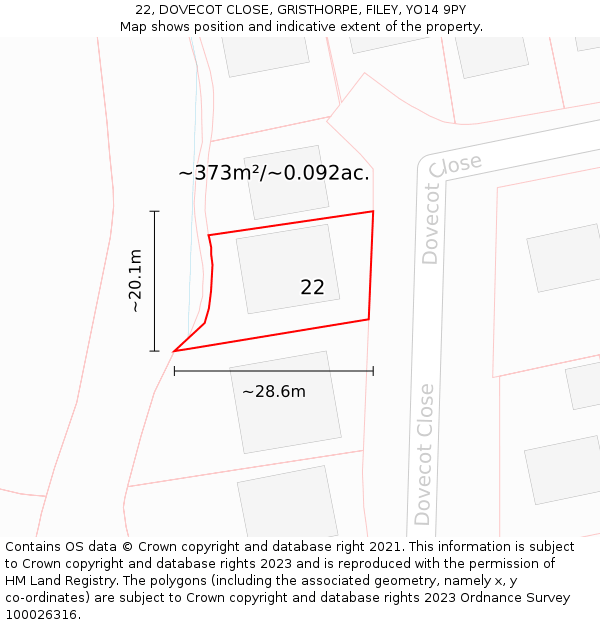 22, DOVECOT CLOSE, GRISTHORPE, FILEY, YO14 9PY: Plot and title map