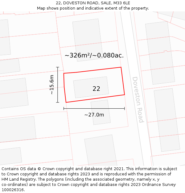 22, DOVESTON ROAD, SALE, M33 6LE: Plot and title map