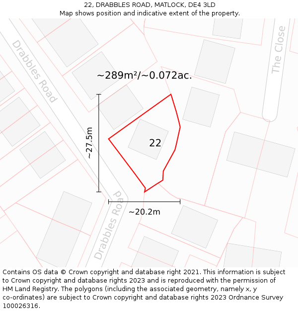 22, DRABBLES ROAD, MATLOCK, DE4 3LD: Plot and title map
