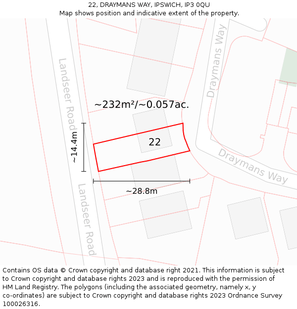 22, DRAYMANS WAY, IPSWICH, IP3 0QU: Plot and title map