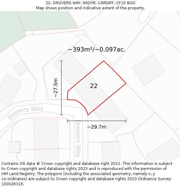 22, DROVERS WAY, RADYR, CARDIFF, CF15 8GG: Plot and title map
