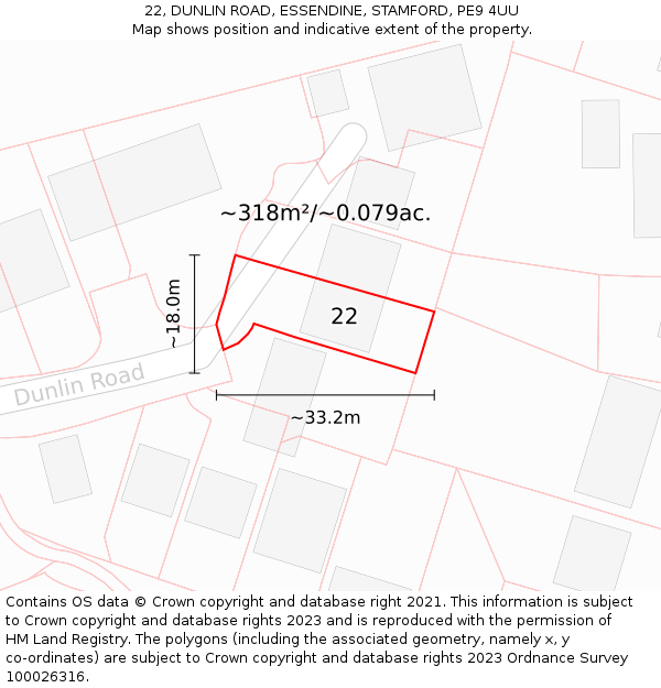 22, DUNLIN ROAD, ESSENDINE, STAMFORD, PE9 4UU: Plot and title map