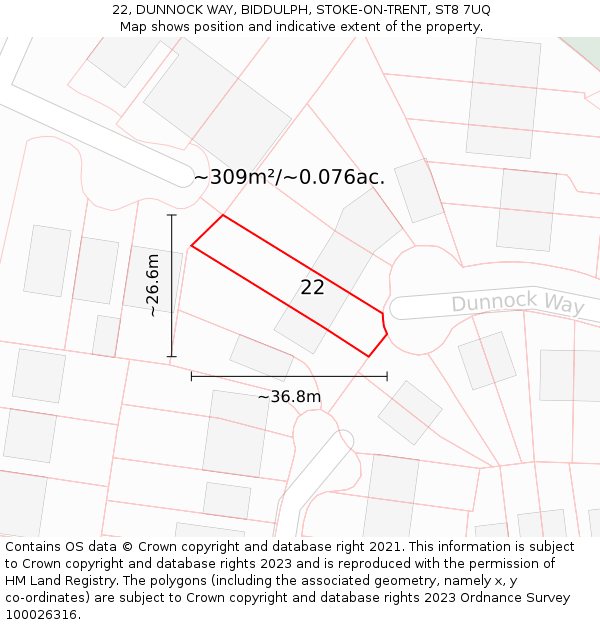 22, DUNNOCK WAY, BIDDULPH, STOKE-ON-TRENT, ST8 7UQ: Plot and title map