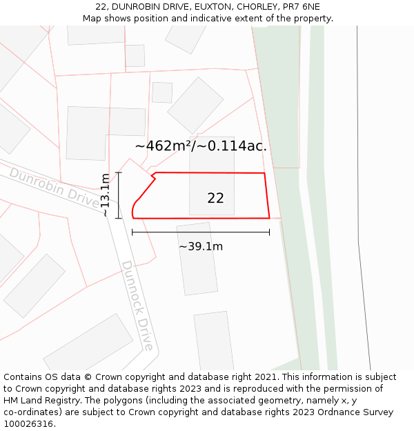 22, DUNROBIN DRIVE, EUXTON, CHORLEY, PR7 6NE: Plot and title map